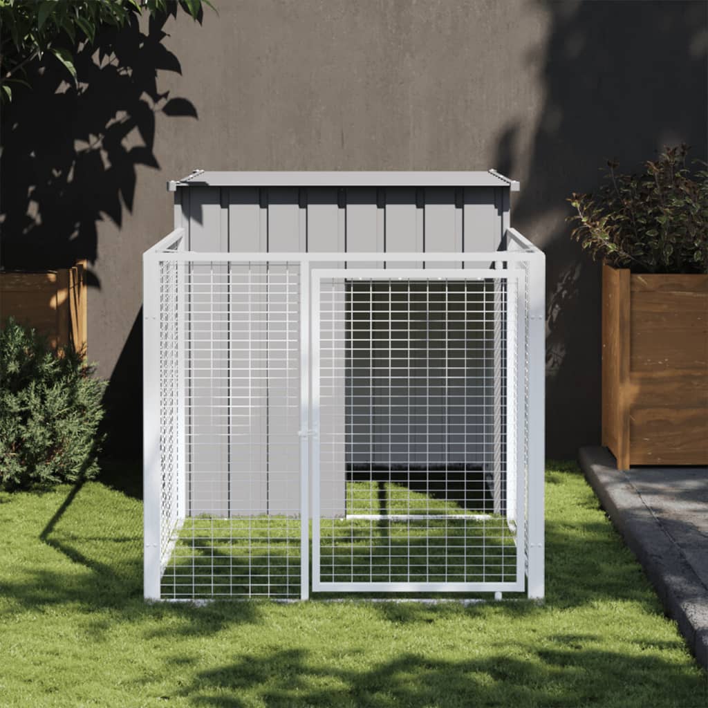 vidaXL Dog House with Run Outdoor Dog Kennel Cage Shelter Galvanized Steel