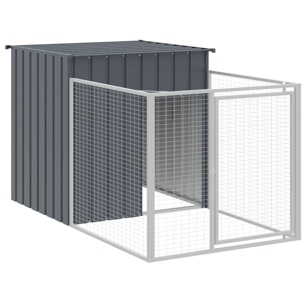 vidaXL Dog House with Run Outdoor Dog Kennel Cage Shelter Galvanized Steel