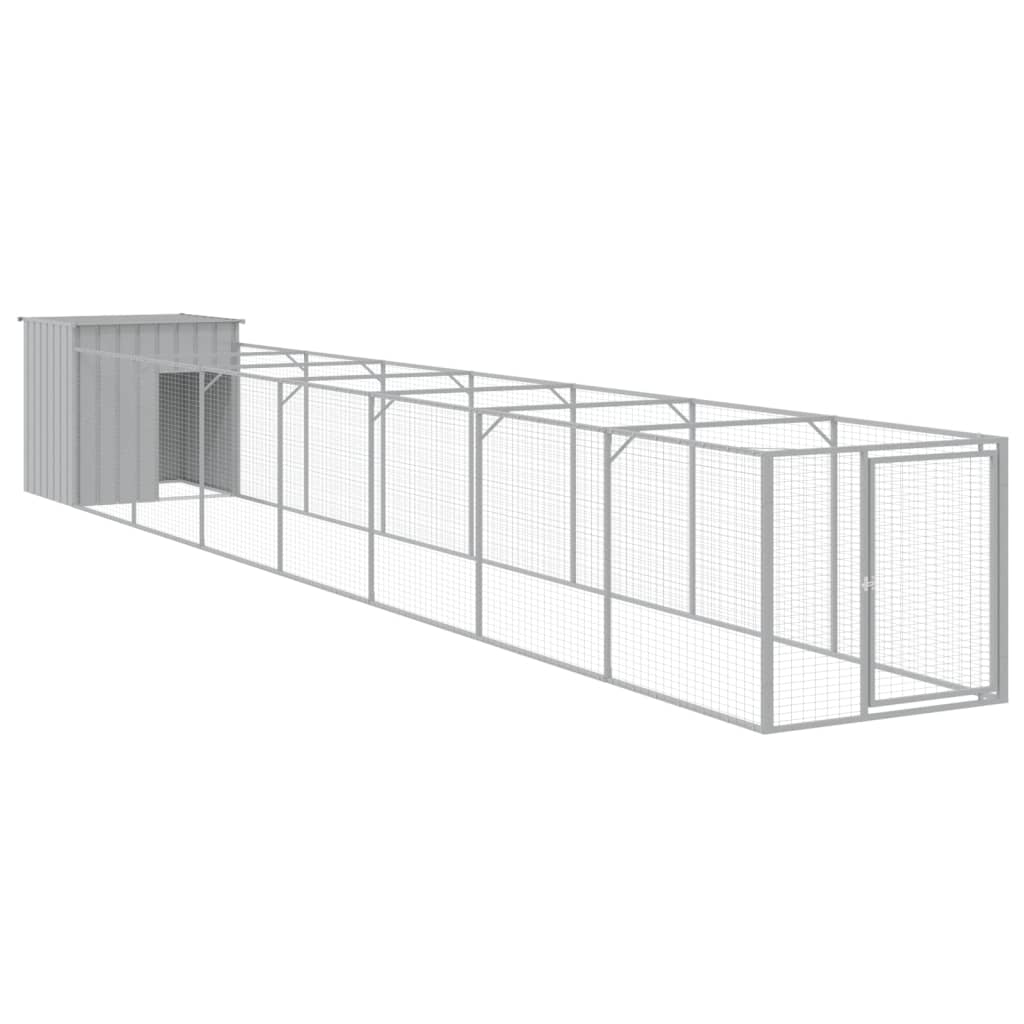 vidaXL Dog House with Run Outdoor Dog Kennel Cage Shelter Galvanized Steel